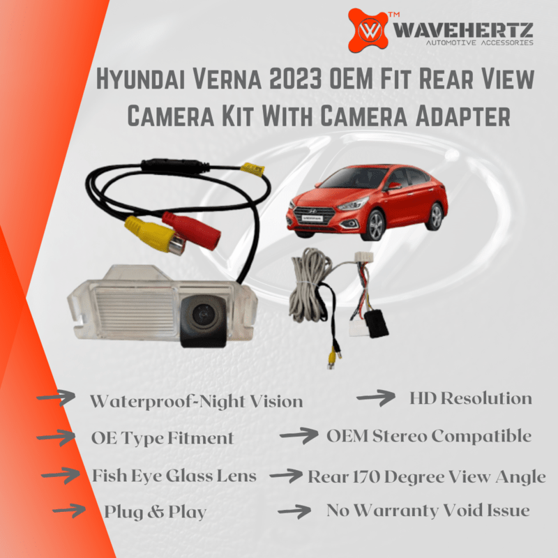 Hyundai Verna 2023 reverse parking camera kit with camera adapter
