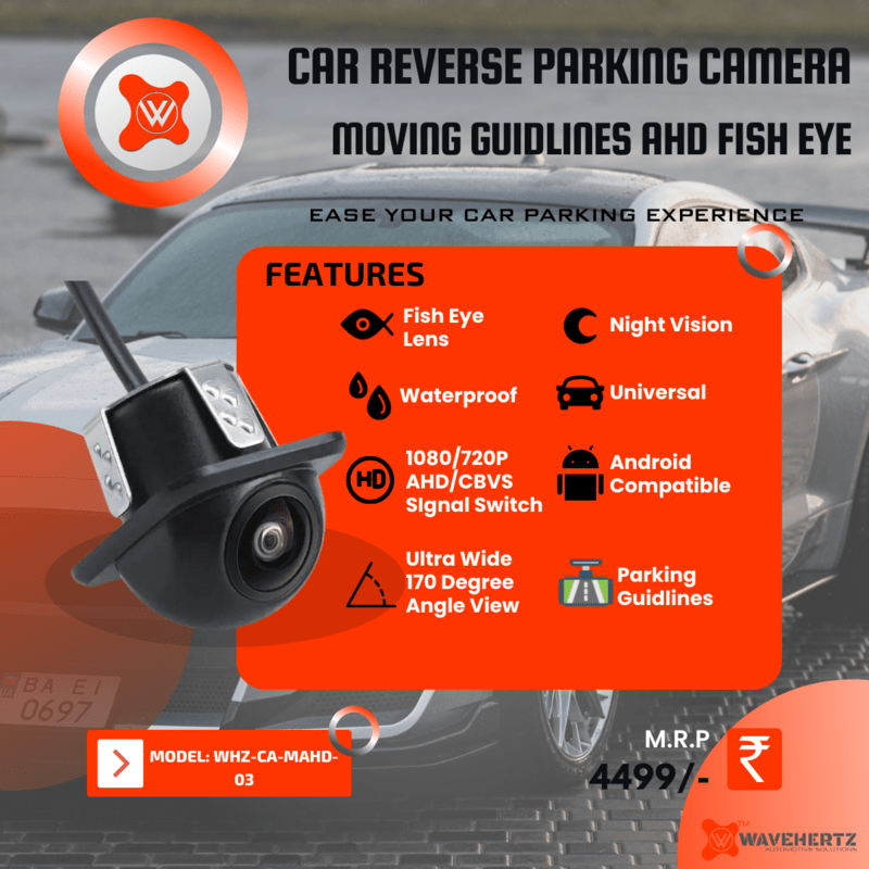 Universal AHD Dynamic Guideline Rear View Camera | AHD Moving Guideline Rear Number Plate Reverse Parking Camera | Fish Eye | Wide Angle View | Nigh Vision | Waterproof | Android Stereo Compatible