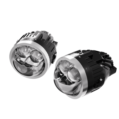 Universal 3 Inch Dual Eye Tri Color LED Projector Fog Lamp | Bi-LED Double Lens Tri Color Projector Fog Light